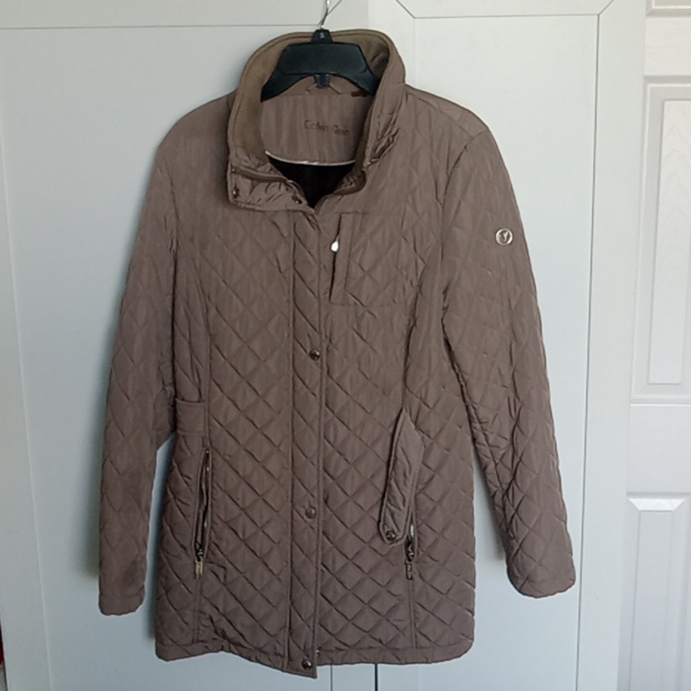Calvin Klein Quilted Jacket Size L with Detachable Hoodie Tan